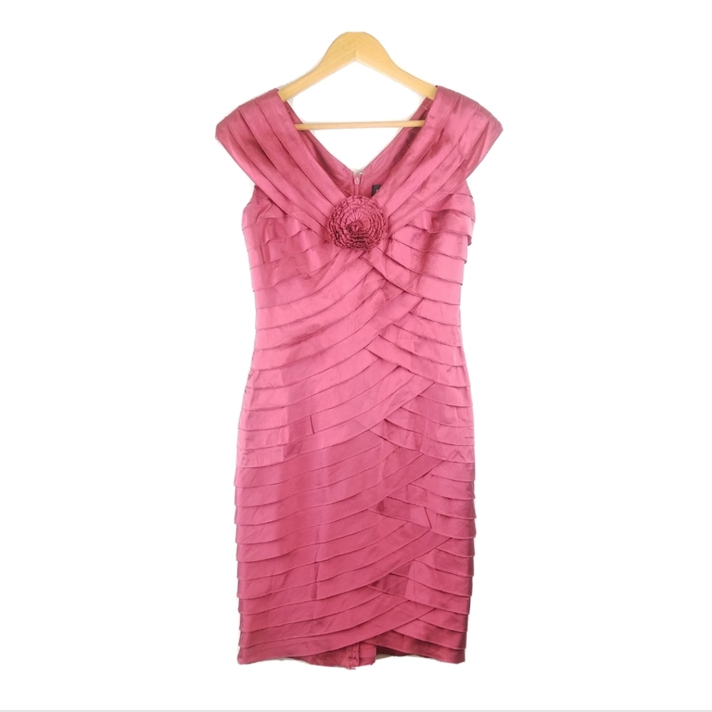 ADRIANNA PAPELL Iridescent Red Tiered Ruffle Dress